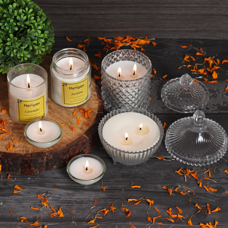 Heriyan Scented Candles Soy Wax | Highly Fragranced Glass jar with Wooden Lid | Up to 40 Hrs Burning Time (Rose)